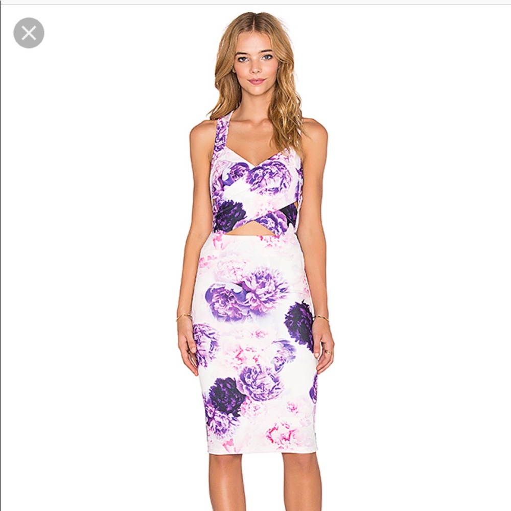 Tiger Mist Purple Floral Cutout Midi Dress